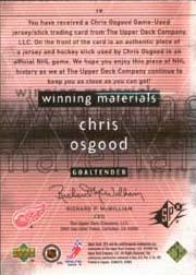 2000-01 SPx Winning Materials #CO Chris Osgood back image