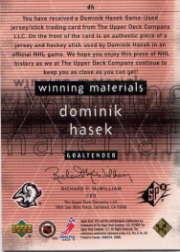 2000-01 SPx Winning Materials #DH Dominik Hasek back image