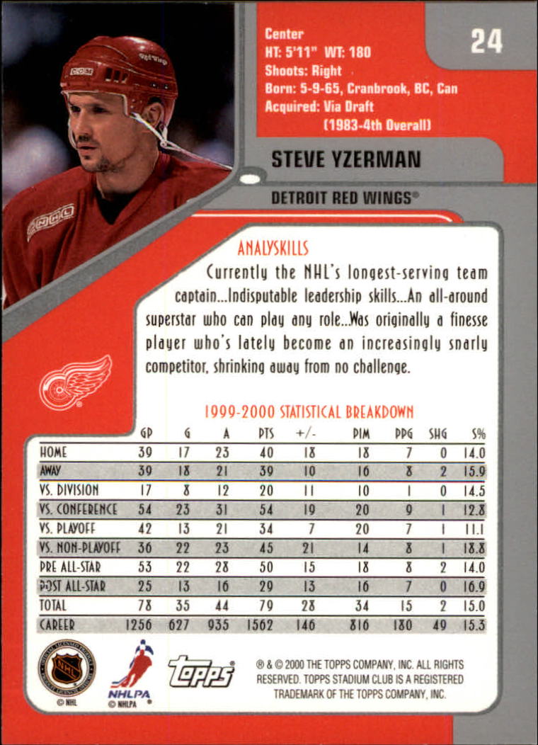 2000-01 Stadium Club #24 Steve Yzerman back image