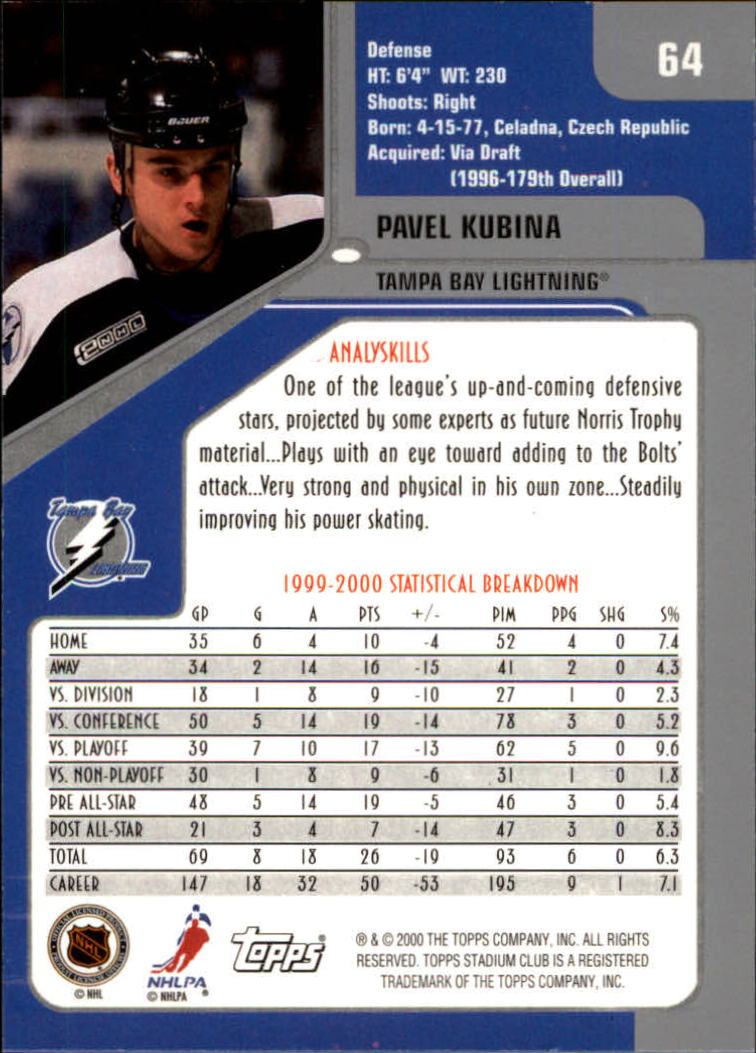 2000-01 Stadium Club #64 Pavel Kubina back image