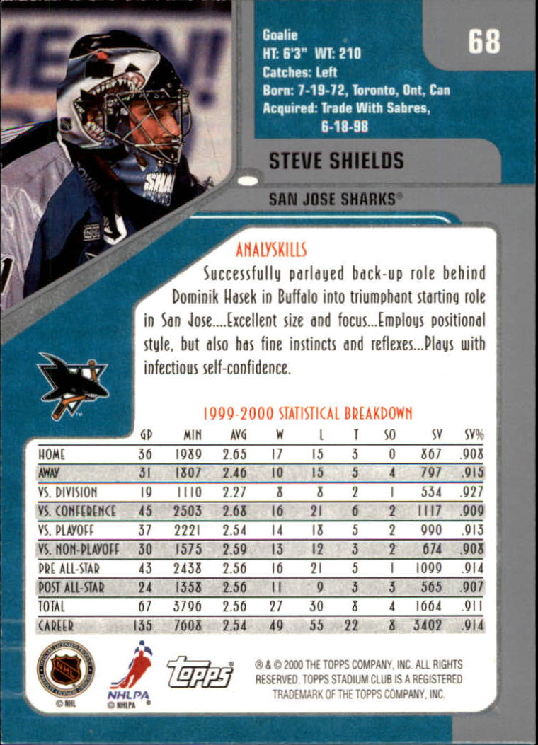 2000-01 Stadium Club #68 Steve Shields back image