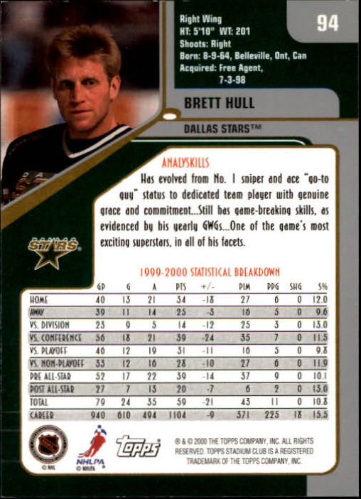 2000-01 Stadium Club #94 Brett Hull back image