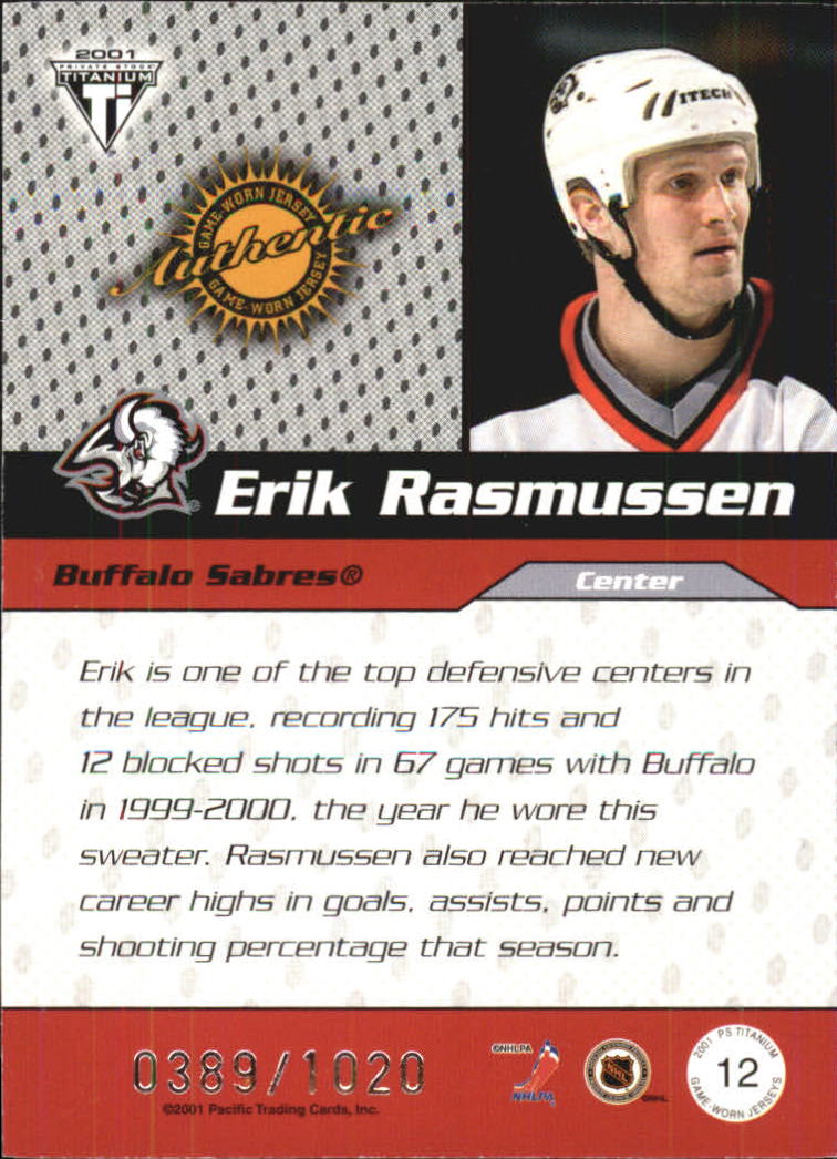 2000-01 Titanium Draft Day Edition #12 Erik Rasmussen/1020 back image