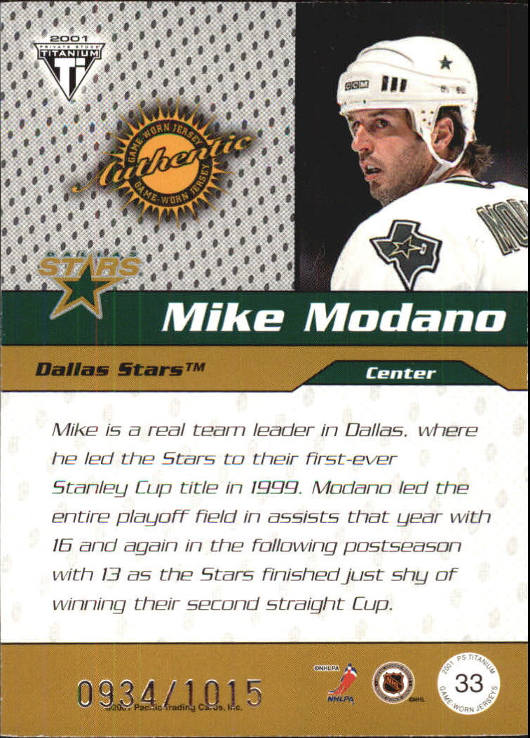 2000-01 Titanium Draft Day Edition #33 Mike Modano/1015 back image