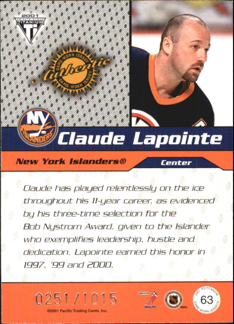 2000-01 Titanium Draft Day Edition #63 Claude Lapointe/1015 back image