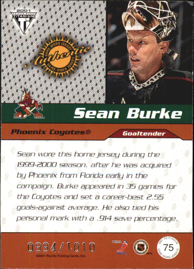 2000-01 Titanium Draft Day Edition #75 Sean Burke/1010 back image