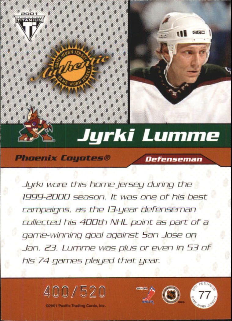 2000-01 Titanium Draft Day Edition #77 Jyrki Lumme/520 back image