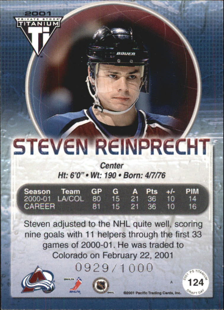 2000-01 Titanium Draft Day Edition #124 Steven Reinprecht RC back image