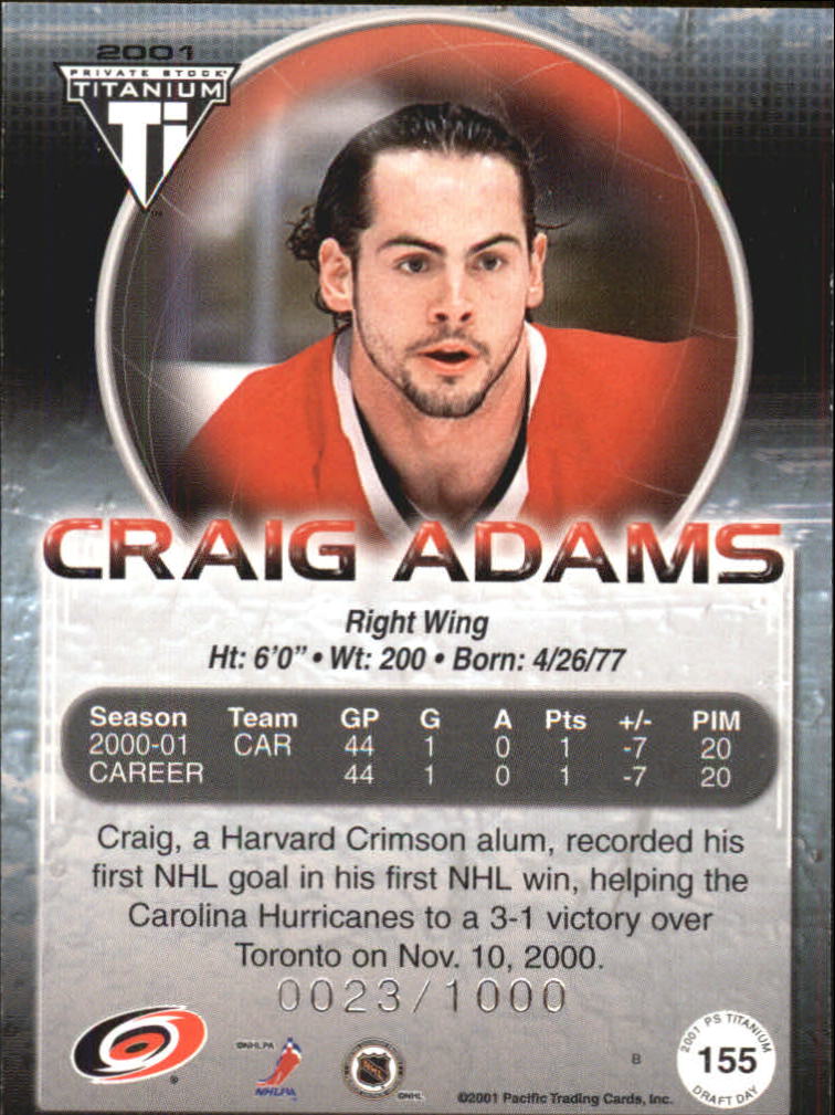 2000-01 Titanium Draft Day Edition #155 Craig Adams RC back image