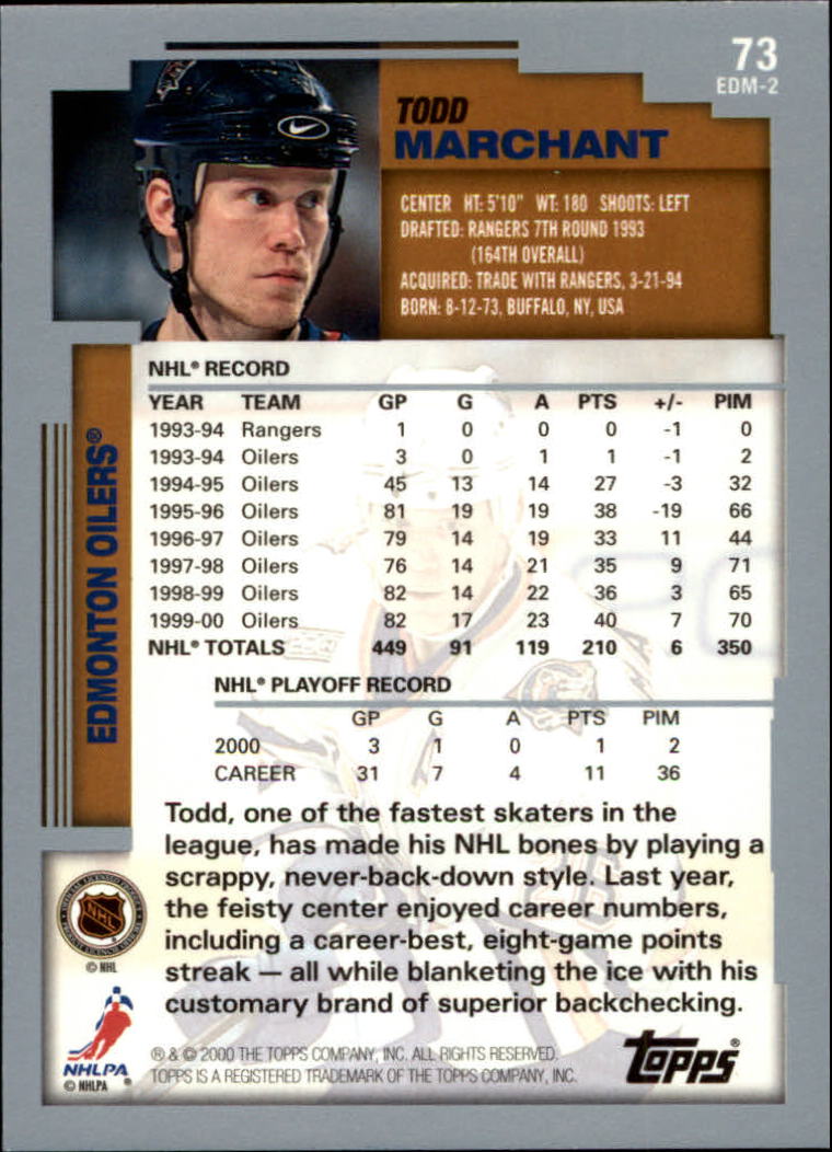 2000-01 Topps #73 Todd Marchant back image