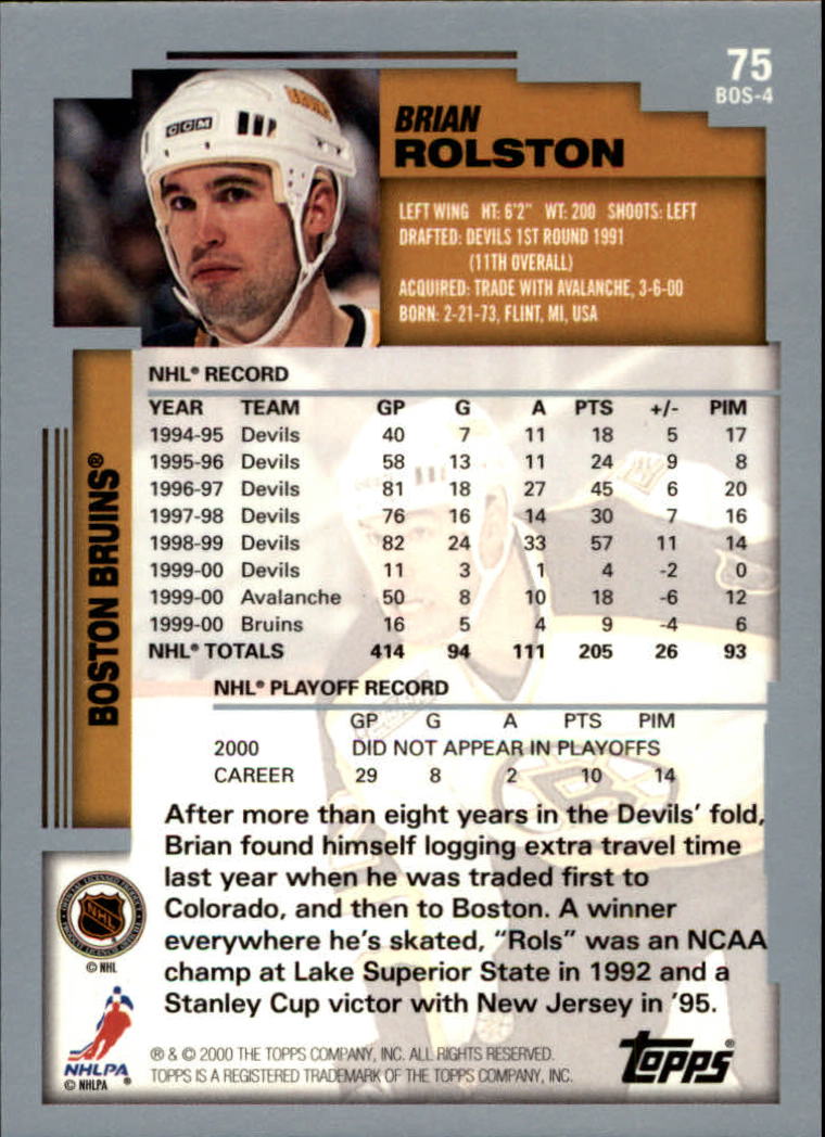 2000-01 Topps #75 Brian Rolston back image