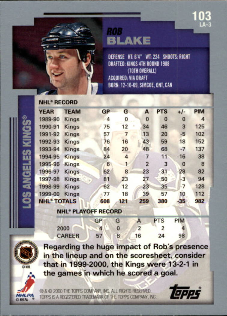 2000-01 Topps #103 Rob Blake back image