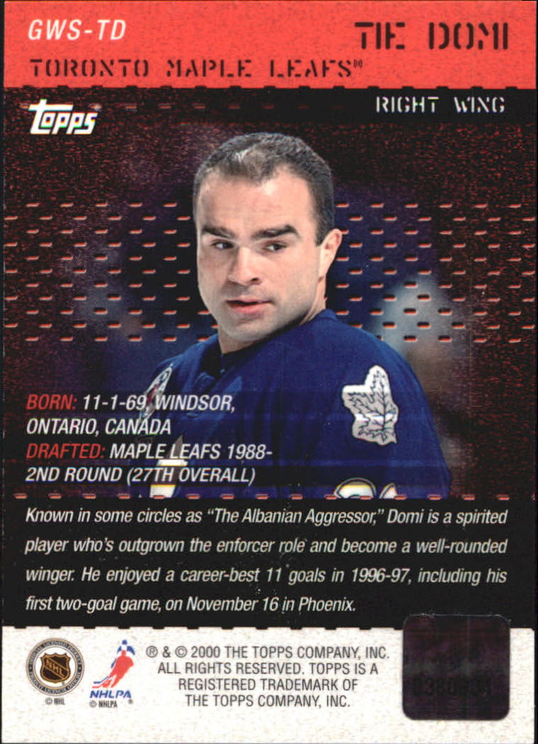2000-01 Topps Game Worn Sweaters #GWTD Tie Domi back image