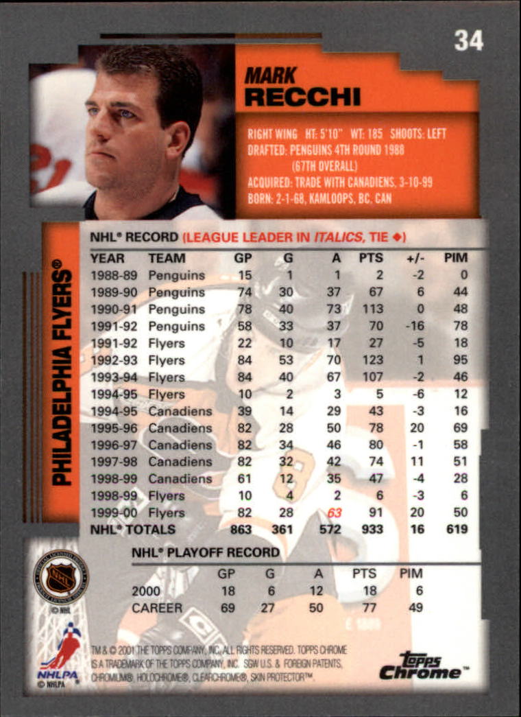 2000-01 Topps Chrome #34 Mark Recchi back image