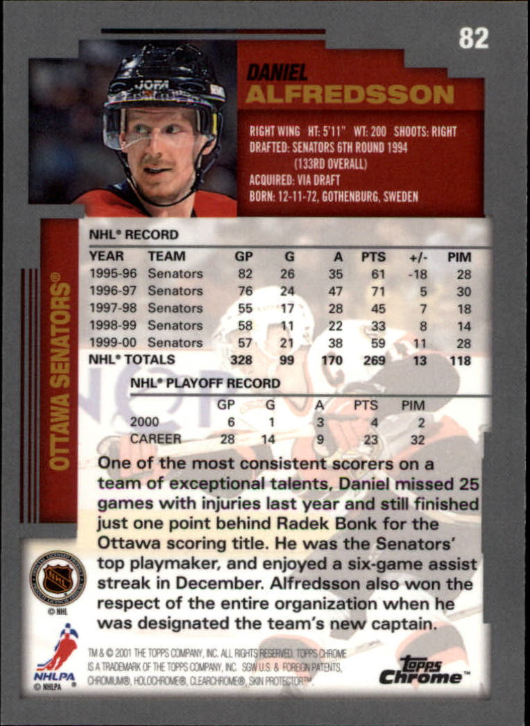 2000-01 Topps Chrome #82 Daniel Alfredsson back image