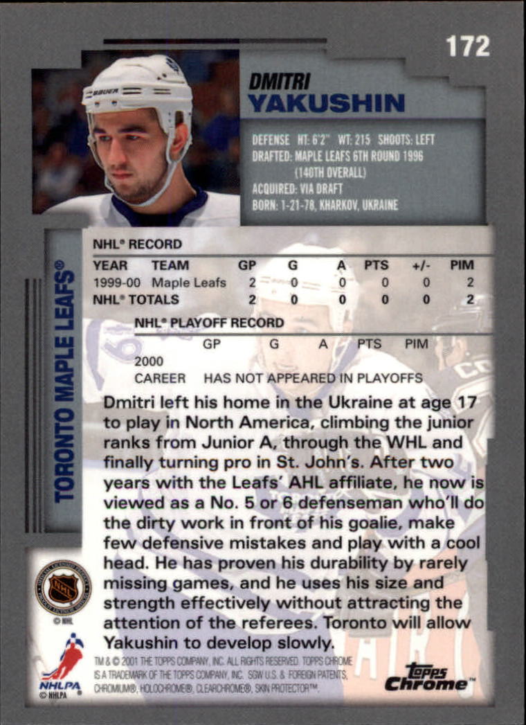 2000-01 Topps Chrome #172 Dmitri Yakushin back image