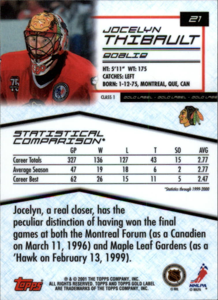 B4020- 2000-01 Topps Gold Label Class Hockey Cards -You Pick- 15+ FREE US SHIP