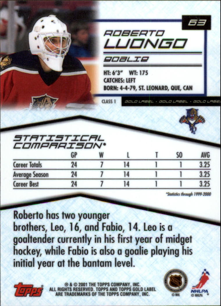 B4020- 2000-01 Topps Gold Label Class Hockey Cards -You Pick- 15+ FREE US SHIP