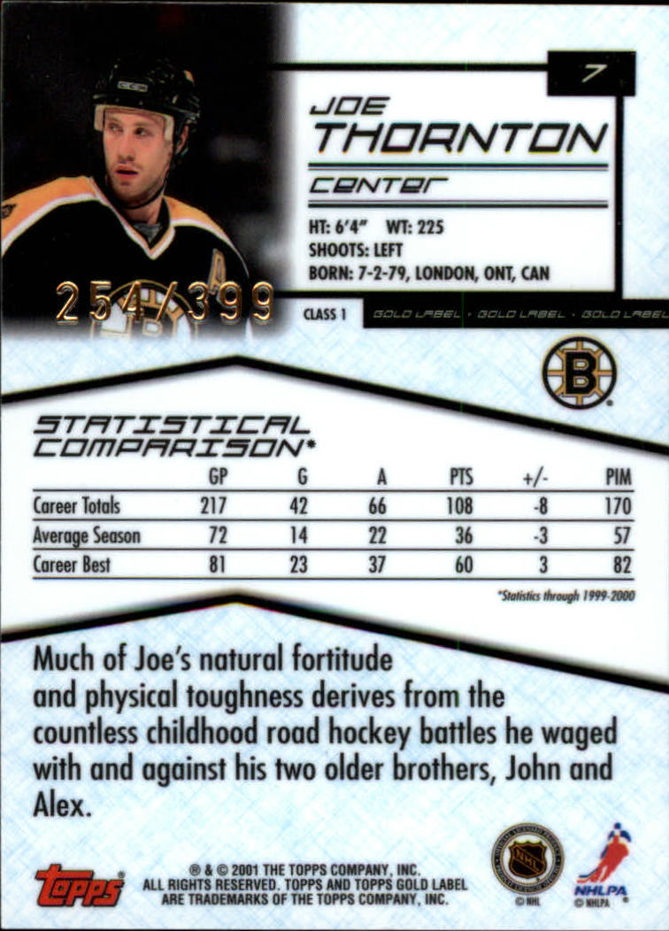 2000-01 Topps Gold Label Class 1 Gold #7 Joe Thornton