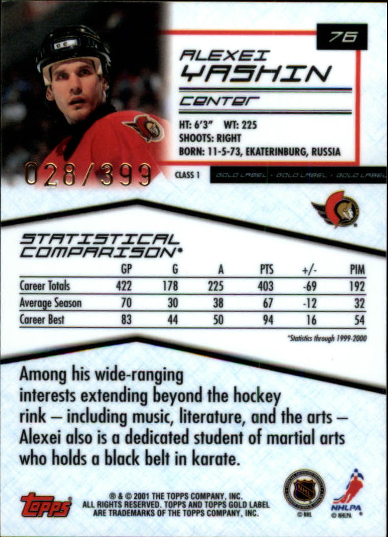 2000-01 Topps Gold Label Class 1 Gold #76 Alexei Yashin