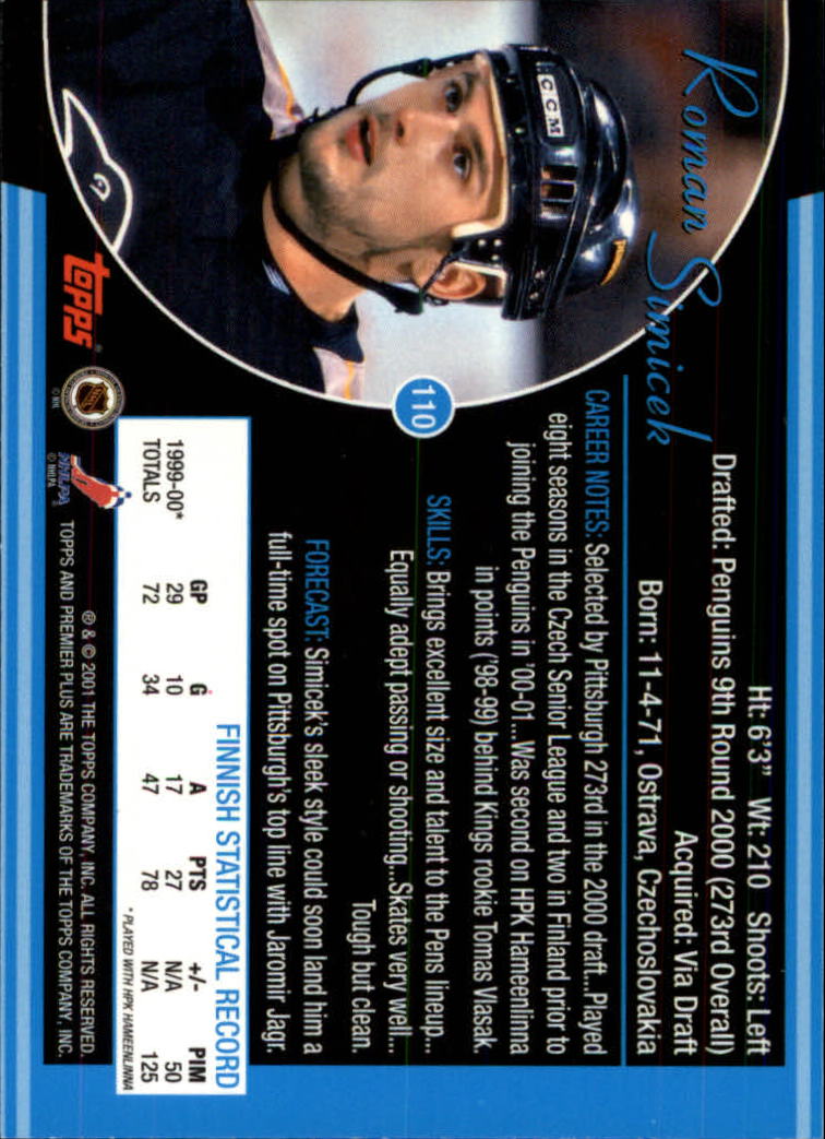 2000-01 Topps Premier Plus #110 Roman Simicek RC back image