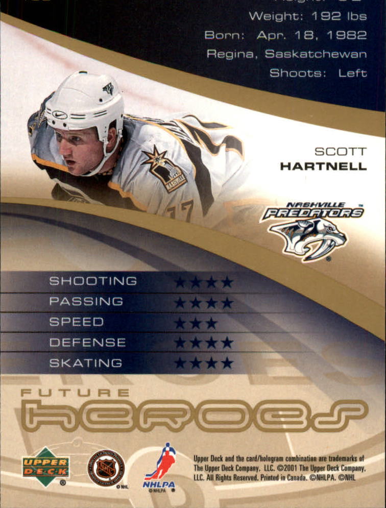 2000-01 Upper Deck Heroes #168 Scott Hartnell RC back image