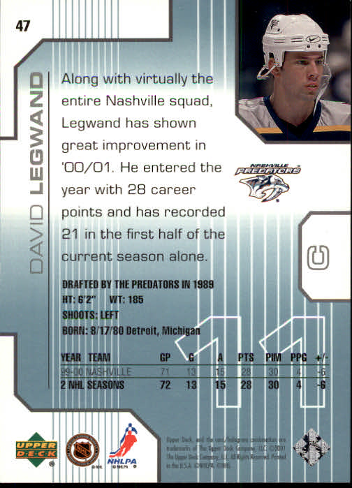 2000-01 Upper Deck Pros and Prospects #47 David Legwand back image