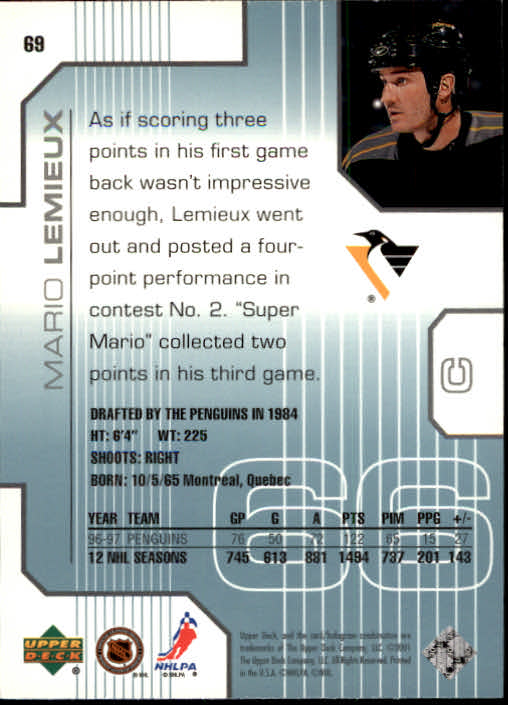 2000-01 Upper Deck Pros and Prospects #69 Mario Lemieux back image