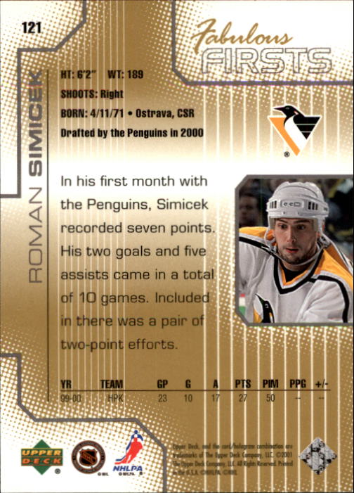 2000-01 Upper Deck Pros and Prospects #121 Roman Simicek RC back image