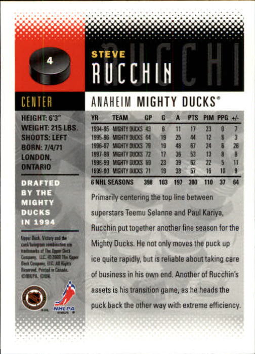 2000-01 Upper Deck Victory #4 Steve Rucchin back image