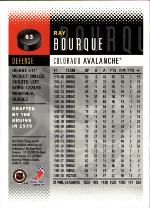 2000-01 Upper Deck Victory #63 Ray Bourque back image