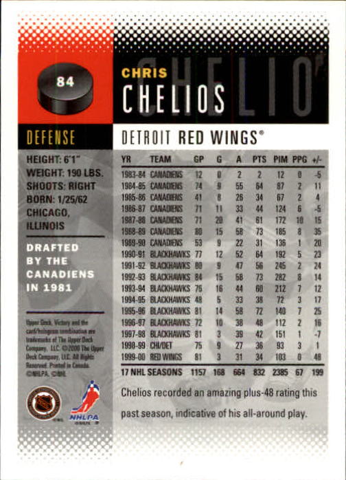 2000-01 Upper Deck Victory #84 Chris Chelios back image