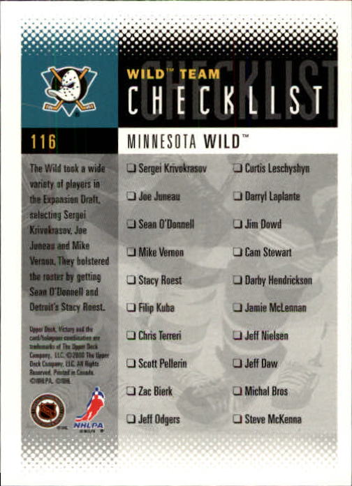 2000-01 Upper Deck Victory #116 Minnesota Wild CL back image