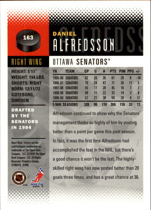 2000-01 Upper Deck Victory #163 Daniel Alfredsson back image