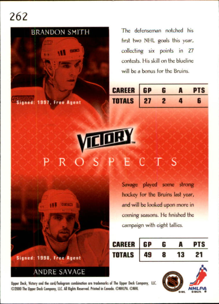 2000-01 Upper Deck Victory #262 Brandon Smith RC/Andre Savage back image