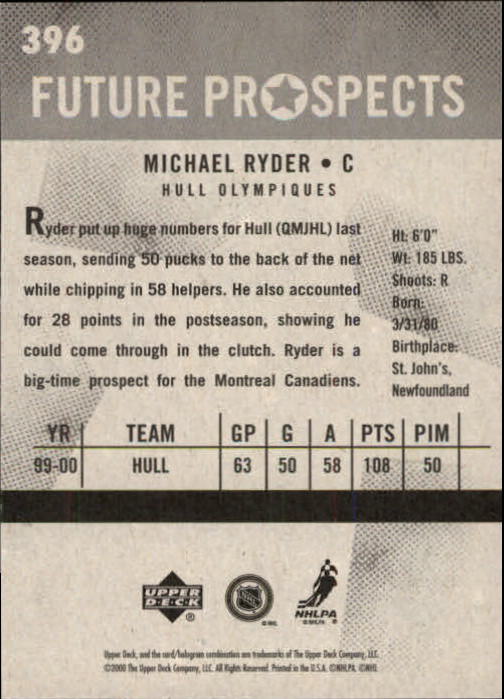 2000-01 Upper Deck Vintage #396 Michael Ryder RC back image