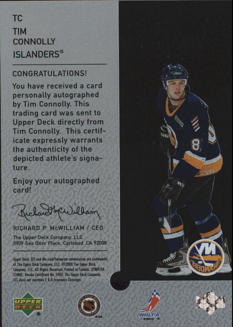 2000-01 Upper Deck Ice Clear Cut Autographs #TC Tim Connolly back image