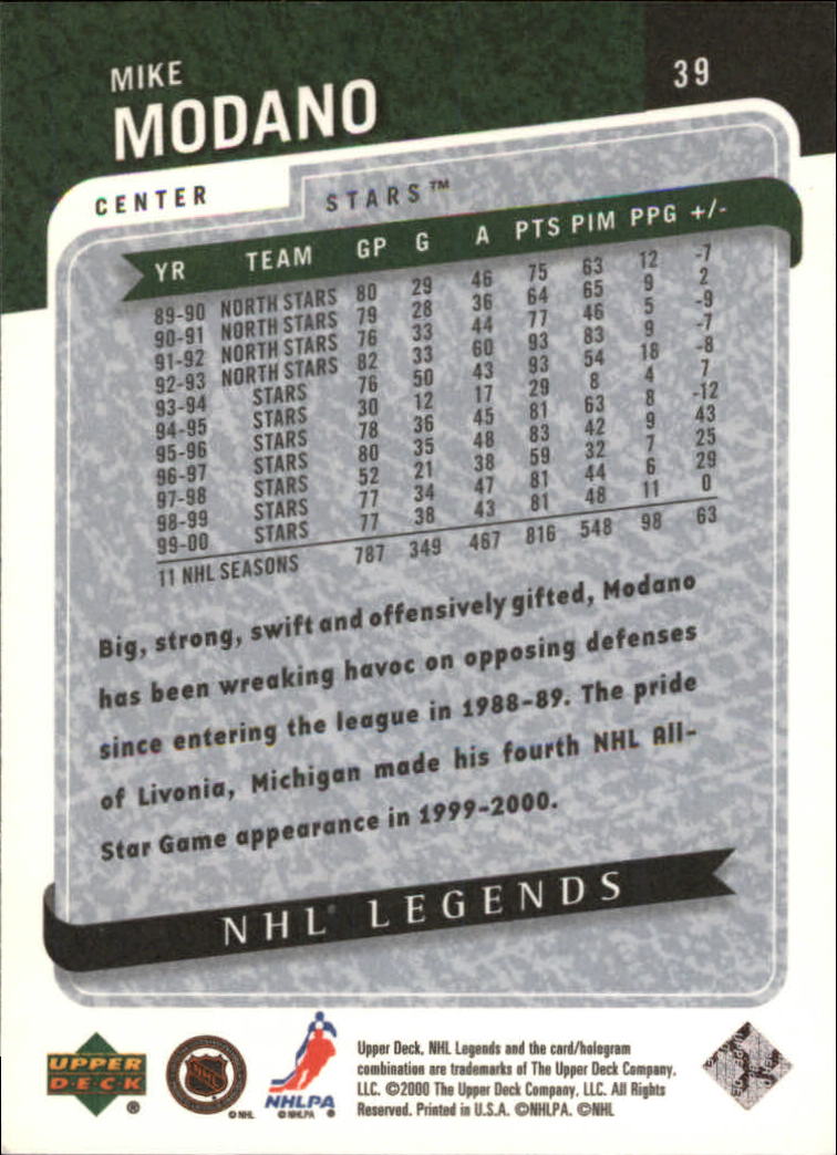 2000-01 Upper Deck Legends #39 Mike Modano back image