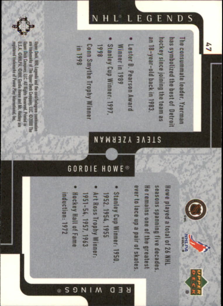 2000-01 Upper Deck Legends #47 Gordie Howe/Steve Yzerman back image