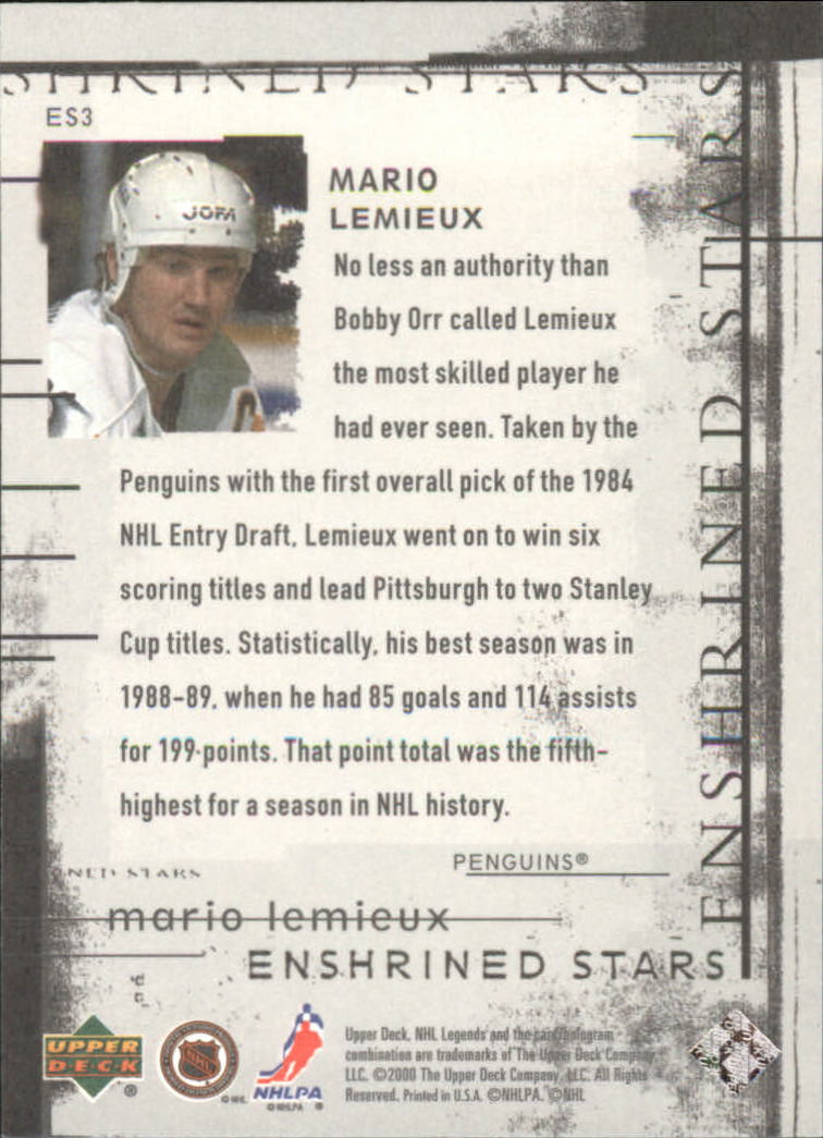 2000-01 Upper Deck Legends Enshrined Stars #ES3 Mario Lemieux back image