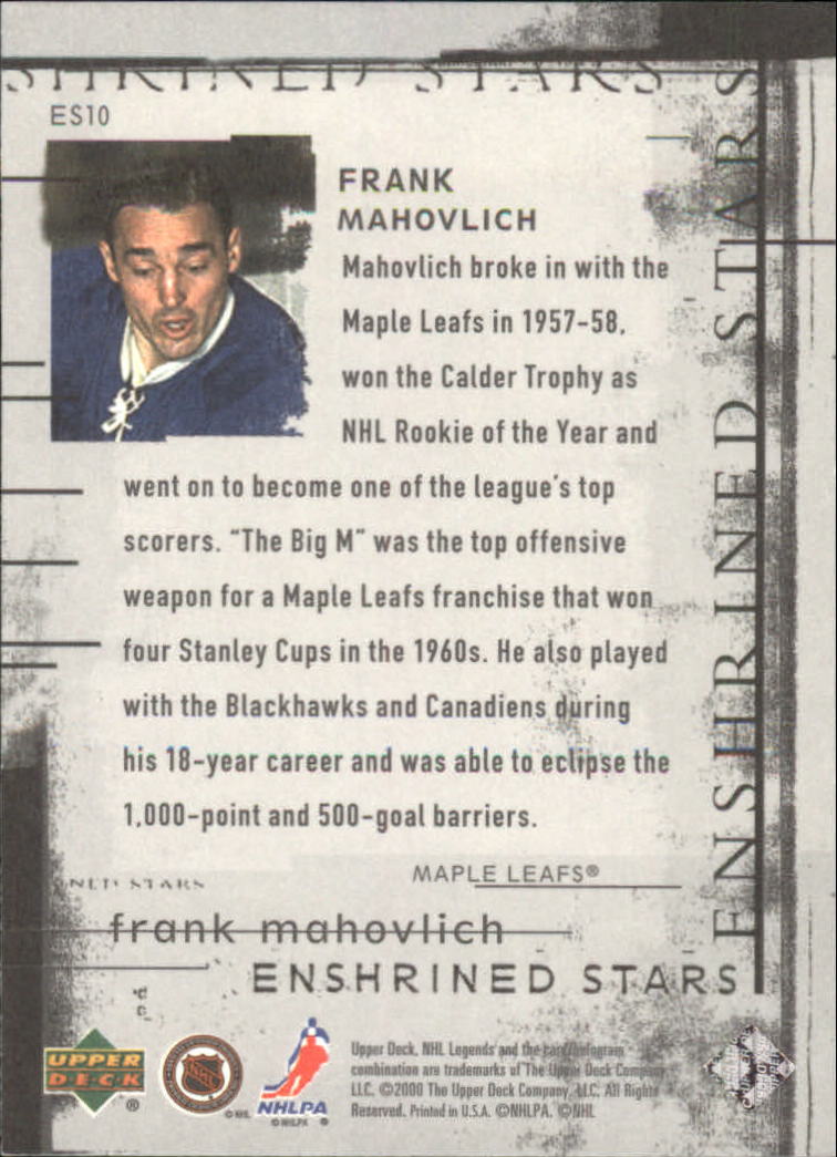 2000-01 Upper Deck Legends Enshrined Stars #ES10 Frank Mahovlich back image