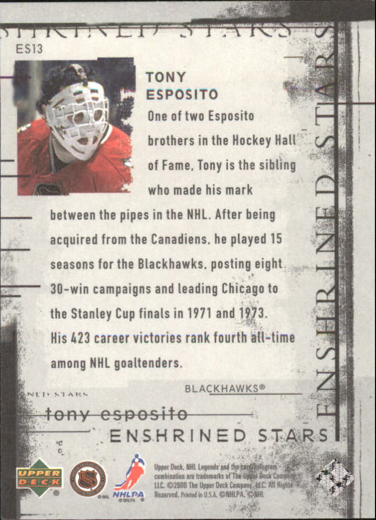 2000-01 Upper Deck Legends Enshrined Stars #ES13 Tony Esposito back image