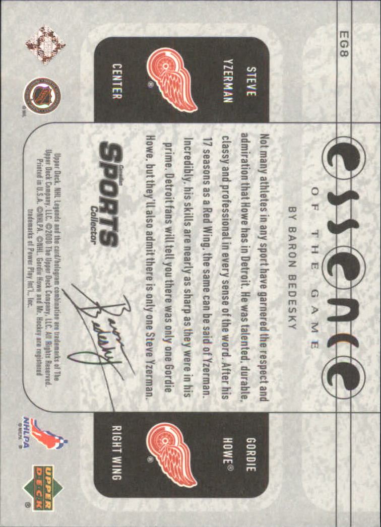 2000-01 Upper Deck Legends Essence of the Game #EG8 Steve Yzerman/Gordie Howe back image