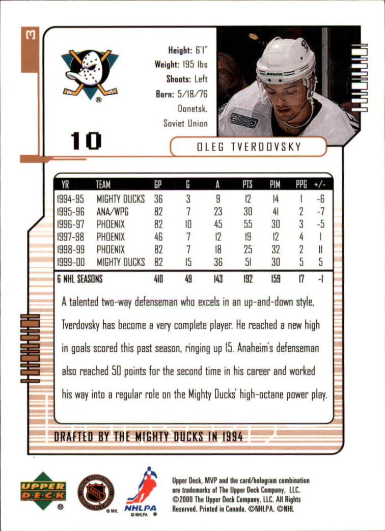 2000-01 Upper Deck MVP #3 Oleg Tverdovsky back image
