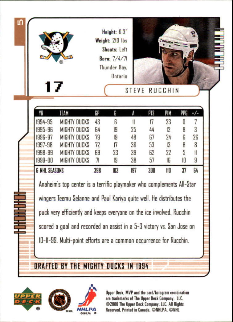 2000-01 Upper Deck MVP #5 Steve Rucchin back image