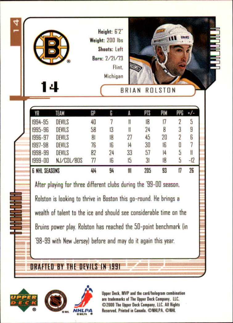 B5220- 2000-01 Upper Deck MVP Hk #s 1-200 +Rookies -You Pick- 15+ FREE US SHIP - Picture 29 of 441