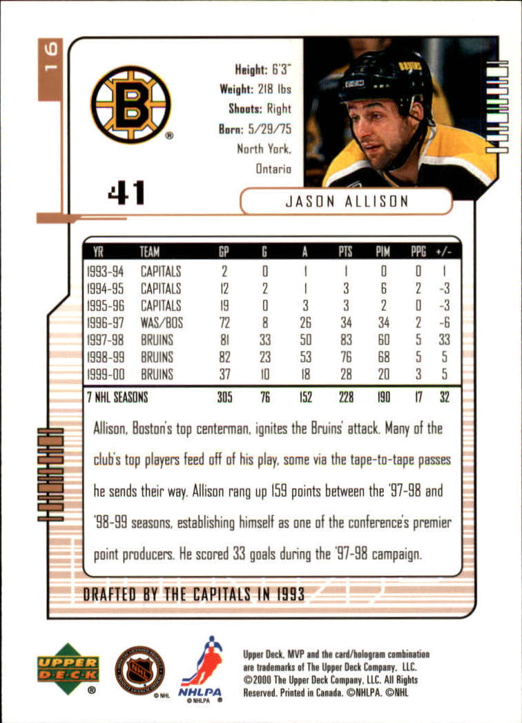2000-01 Upper Deck MVP #16 Jason Allison back image