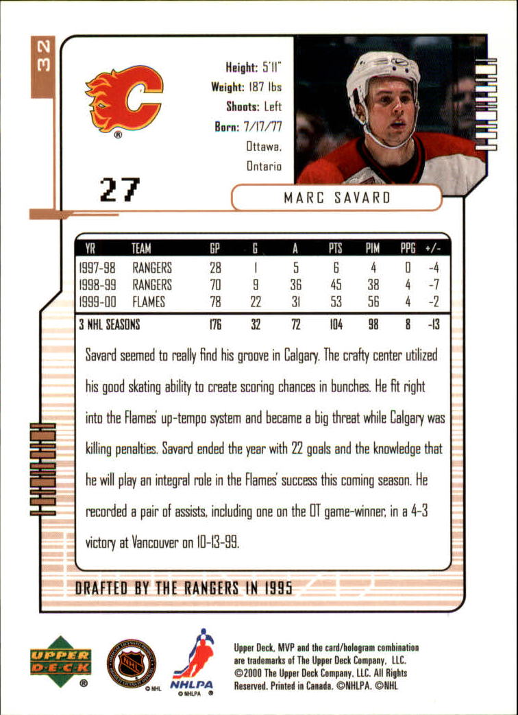 2000-01 Upper Deck MVP #32 Marc Savard back image