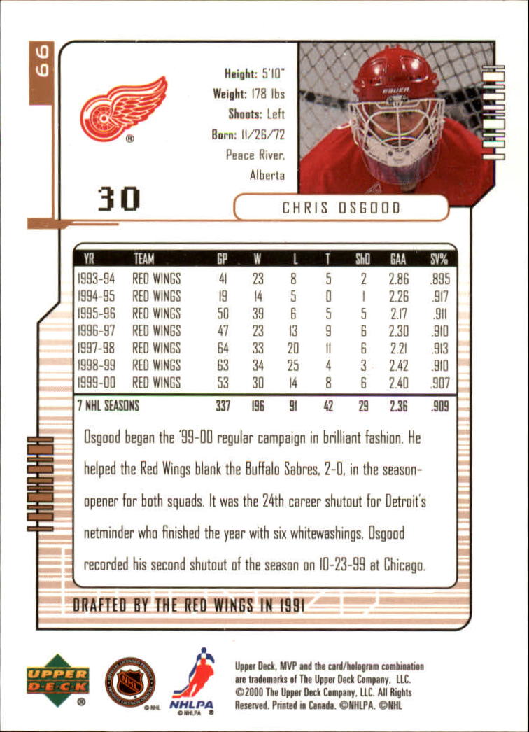 2000-01 Upper Deck MVP #66 Chris Osgood back image