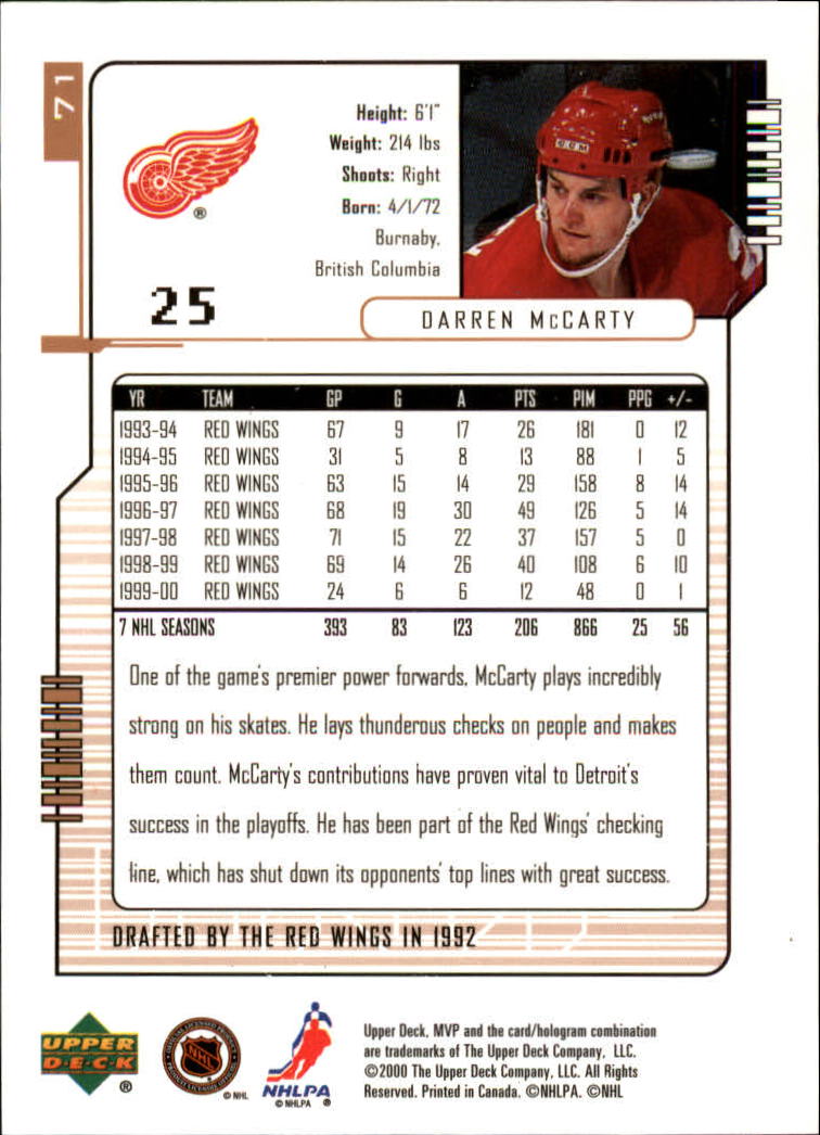 2000-01 Upper Deck MVP #71 Darren McCarty back image